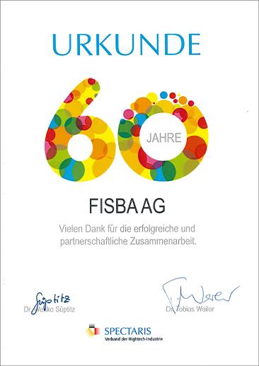 Spectaris Urkunde 60 Jahre partnerschaftliche Zusammenarbeit